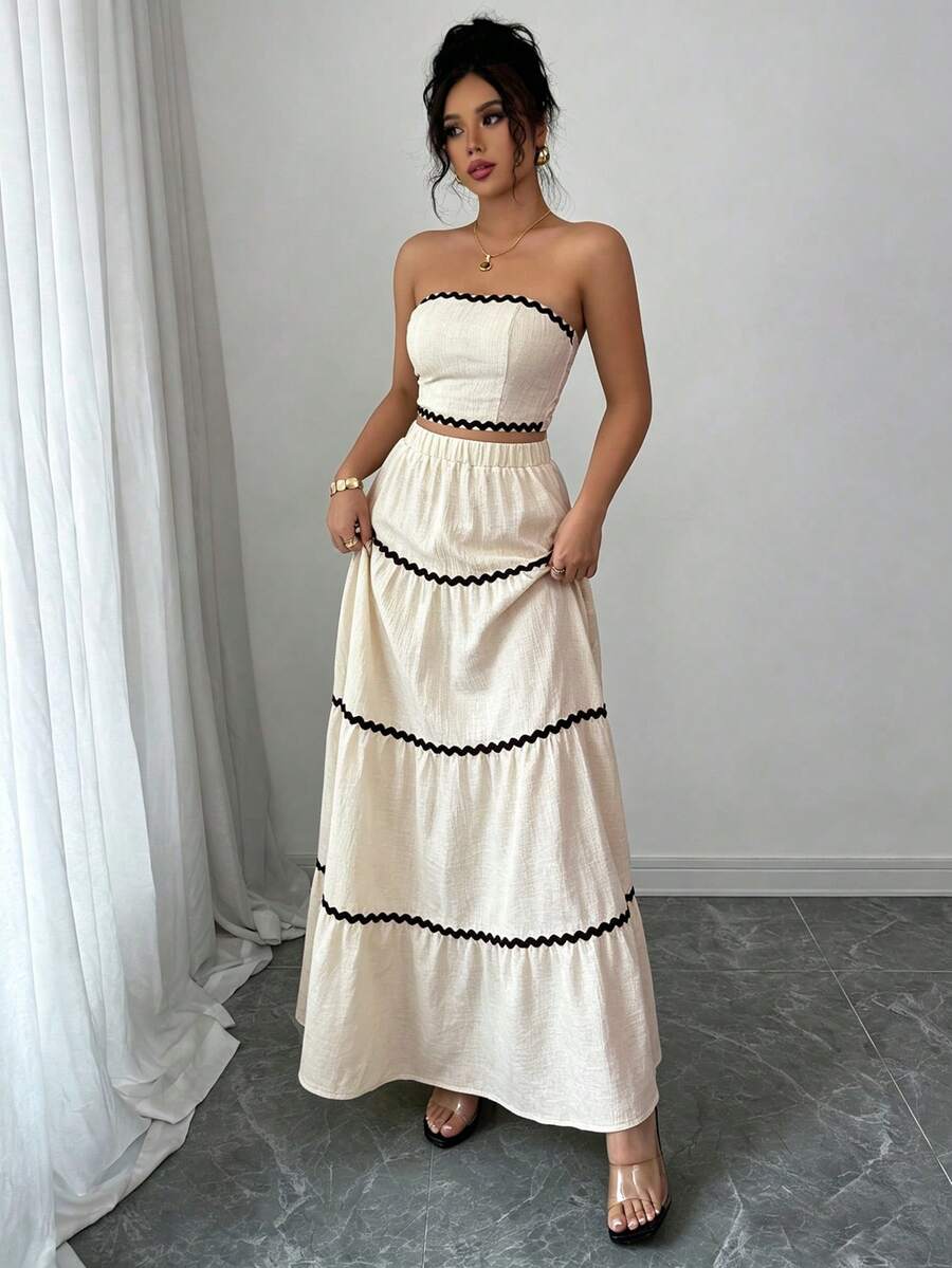 2kom/Set Ženski Elegantan Skraćeni Bandeau Top i Suknja