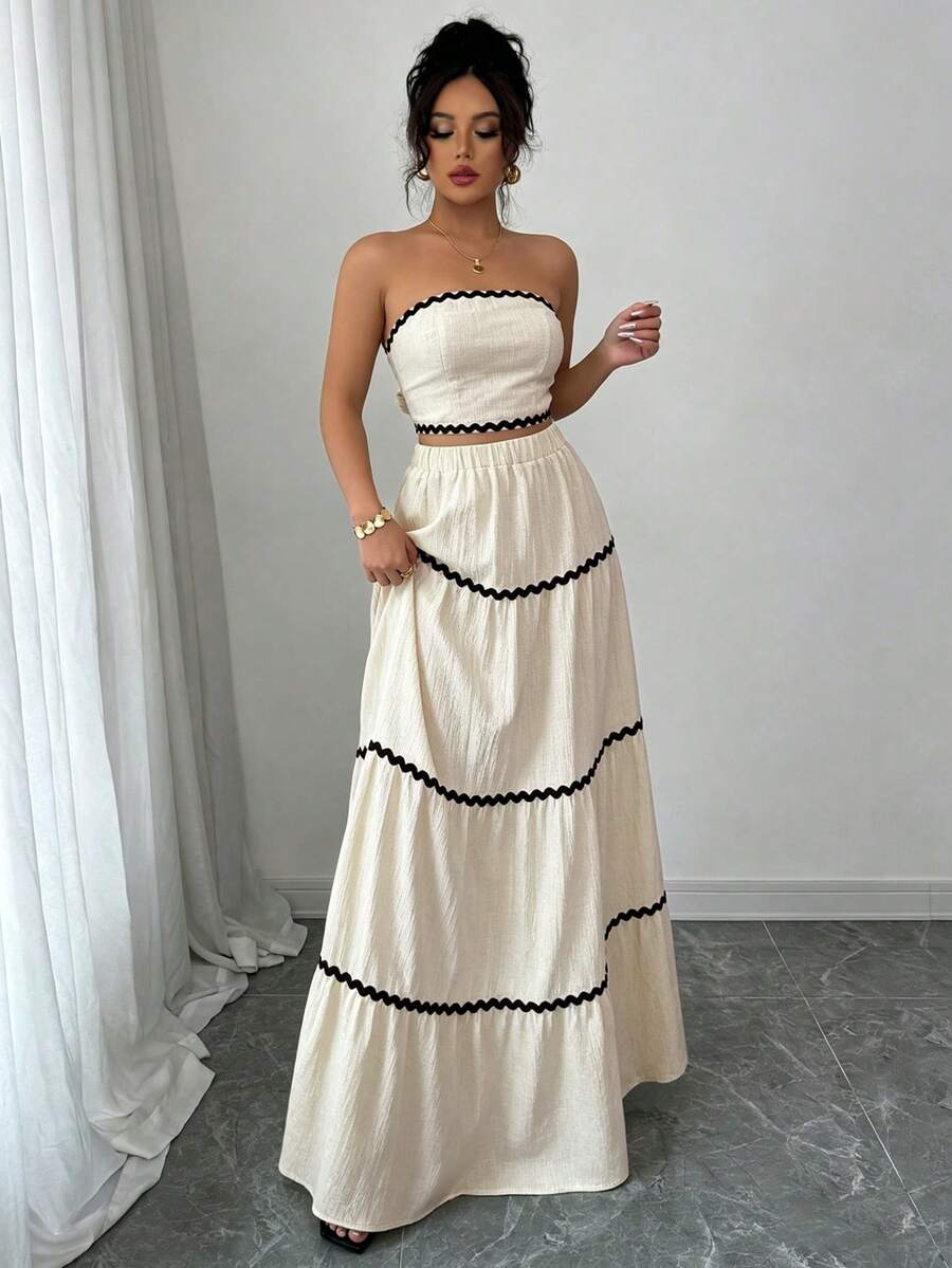 2kom/Set Ženski Elegantan Skraćeni Bandeau Top i Suknja
