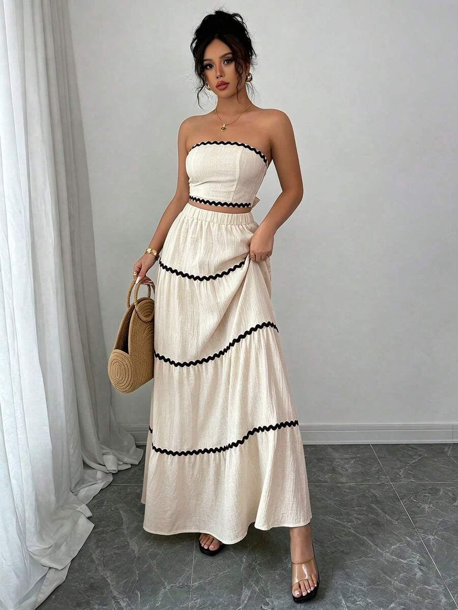 2kom/Set Ženski Elegantan Skraćeni Bandeau Top i Suknja