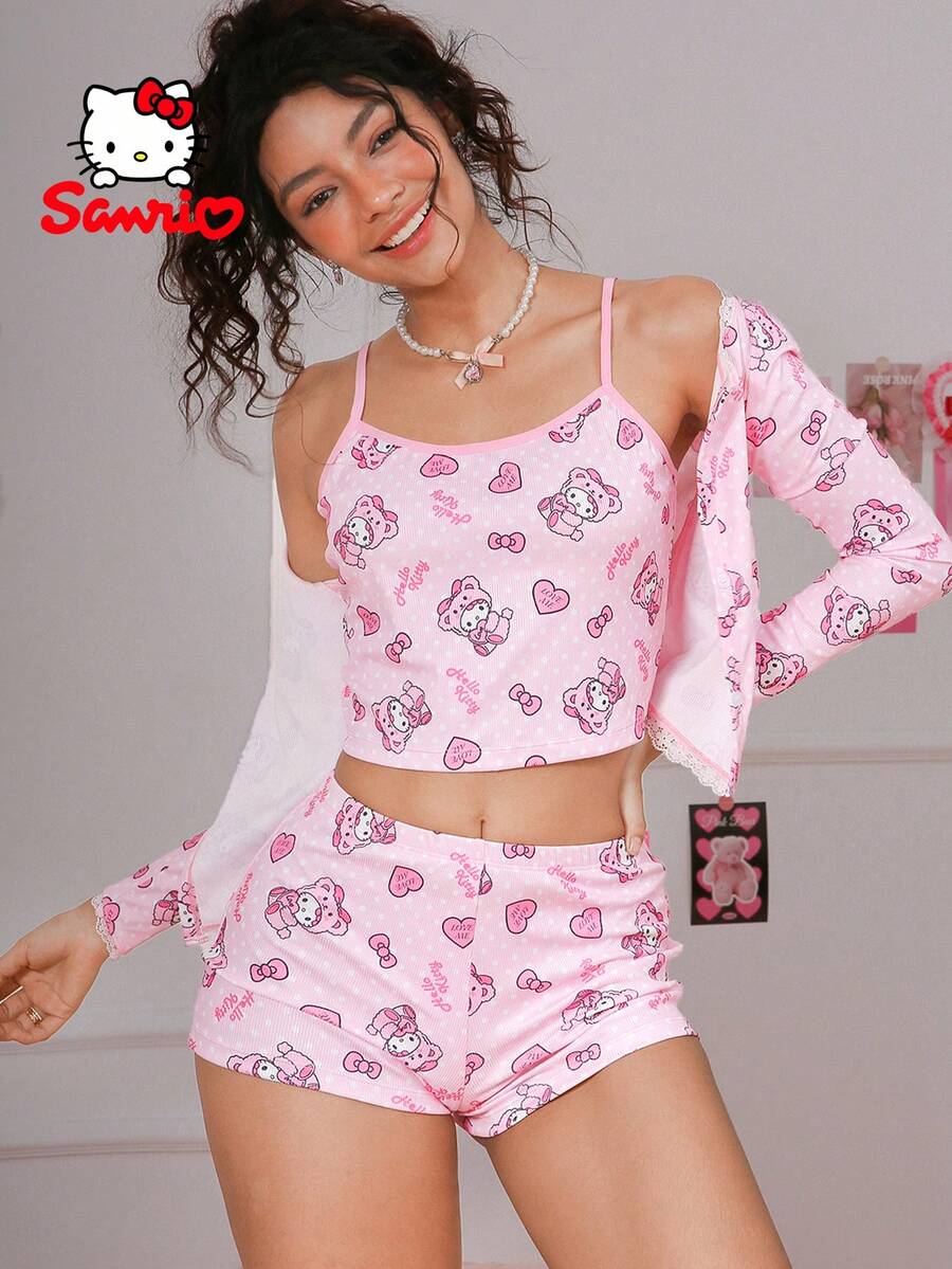 3-delni ženski Hello Kitty set pidžame u roze boji