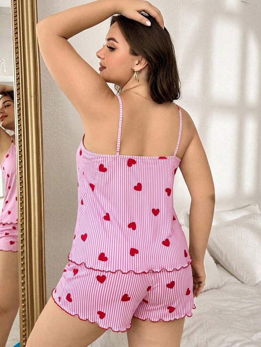 Set za spavanje sa topom na bretele i šorts sa crtanim printom mačke, plus size