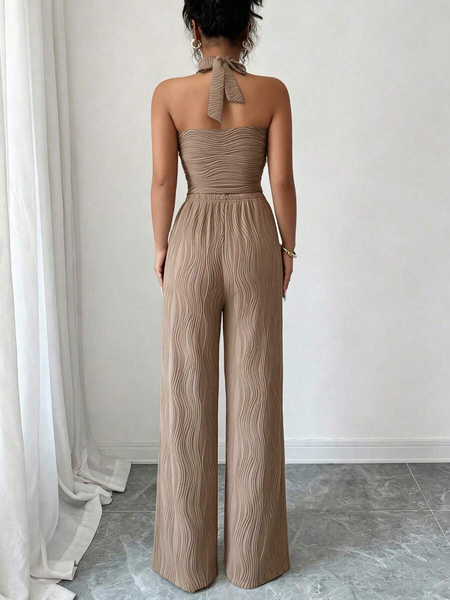 Ženski set  Metalni Cvietni Dekor Crop Top  + pantalone