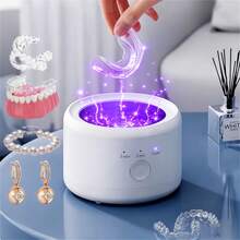 1pc 50Hz Ultrasonic Dental Cleaner, 200ml Denture Cleaning Solution, 3 Modes With Digital Timer, Suitable For Braces, Retainers, Orthodontic Appliances, Toothbrushes, Jewelry Cleaning