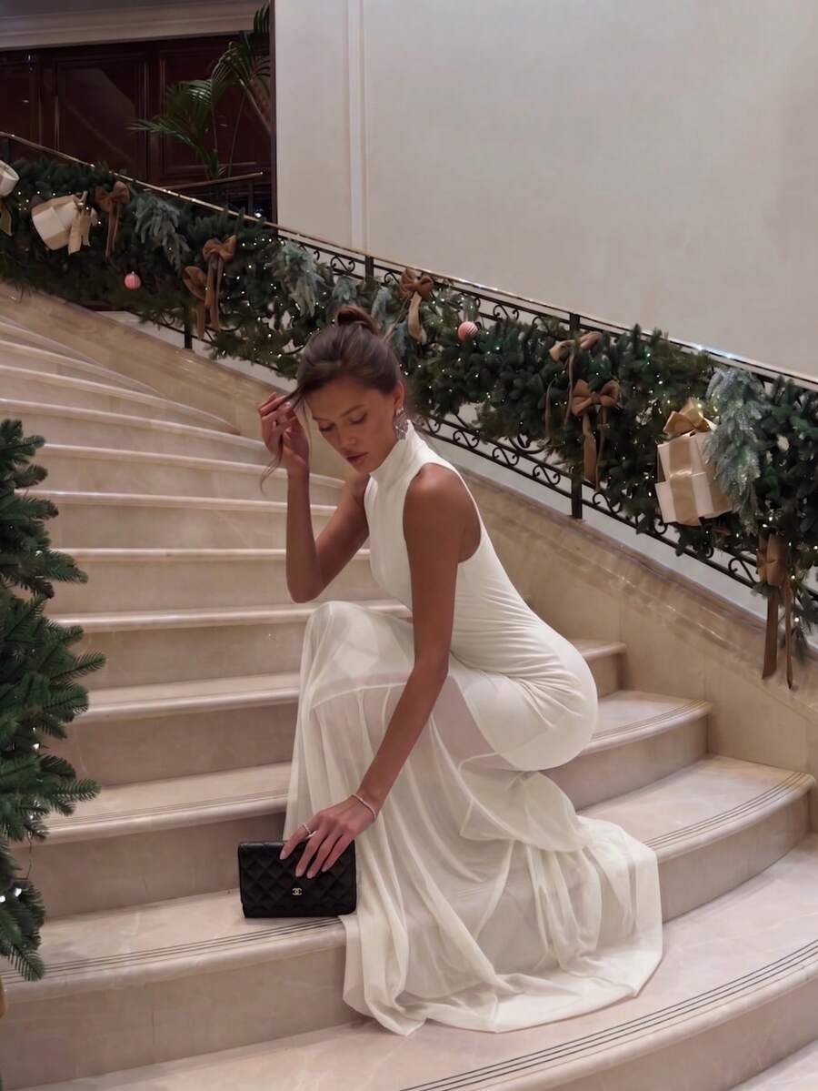 Elegantna haljina od pletene tkanine jednobojna / proleće i jesen