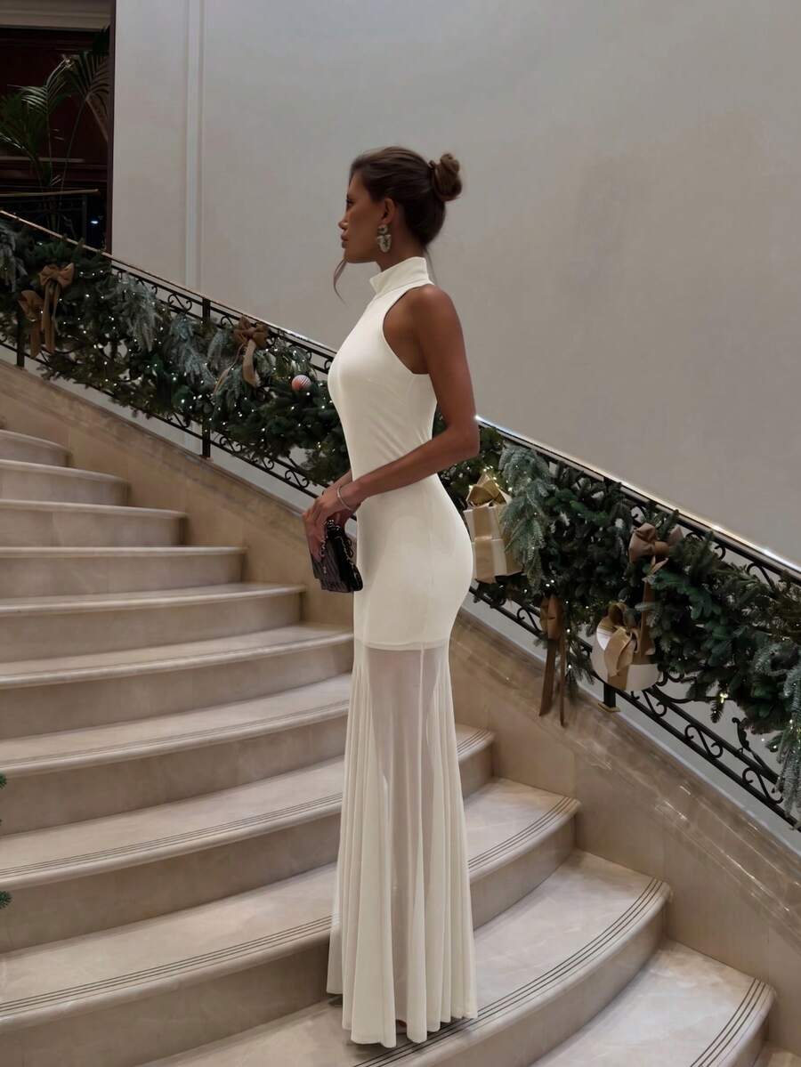 Elegantna haljina od pletene tkanine jednobojna / proleće i jesen