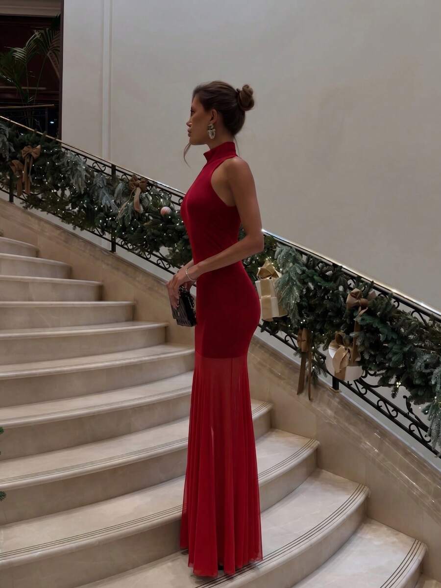 Elegantna haljina od pletene tkanine jednobojna / proleće i jesen
