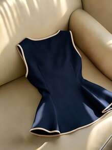 Franclia Women's Elegant Contrast Color Trim Bow Decor Camisole Top, Summer Party Navy Blue
