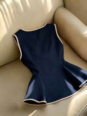 Franclia Women's Elegant Contrast Color Trim Bow Decor Camisole Top, Summer Party Navy Blue