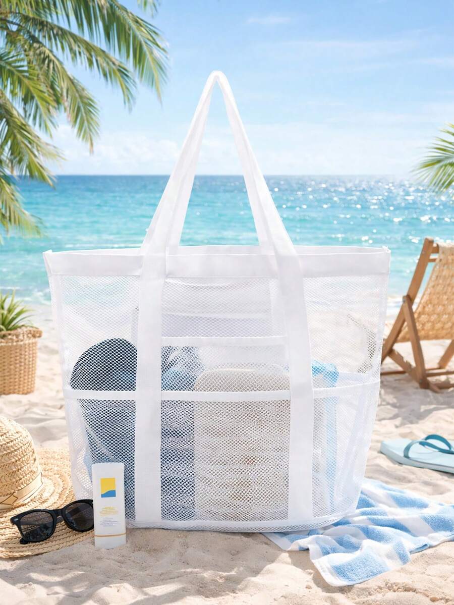 Velika providna plažna torba od poliesterske mrežice