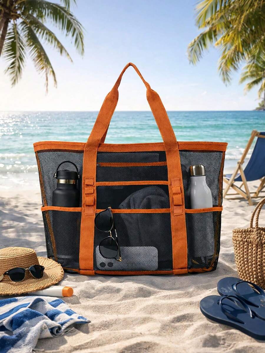Velika providna plažna torba od poliesterske mrežice
