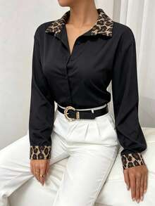 EMERY ROSE Women's Long Sleeve Business Casual Shirt, Black & White, Autumn Zebra Print Outfit Women Zoo Outfit Women Zoey Outfit