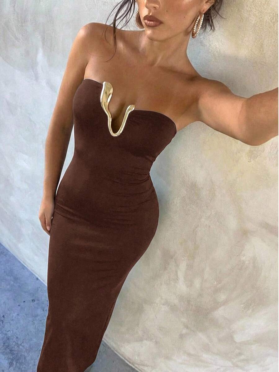 Ženska Elegantna Haljina sa Metalnim Dekorom