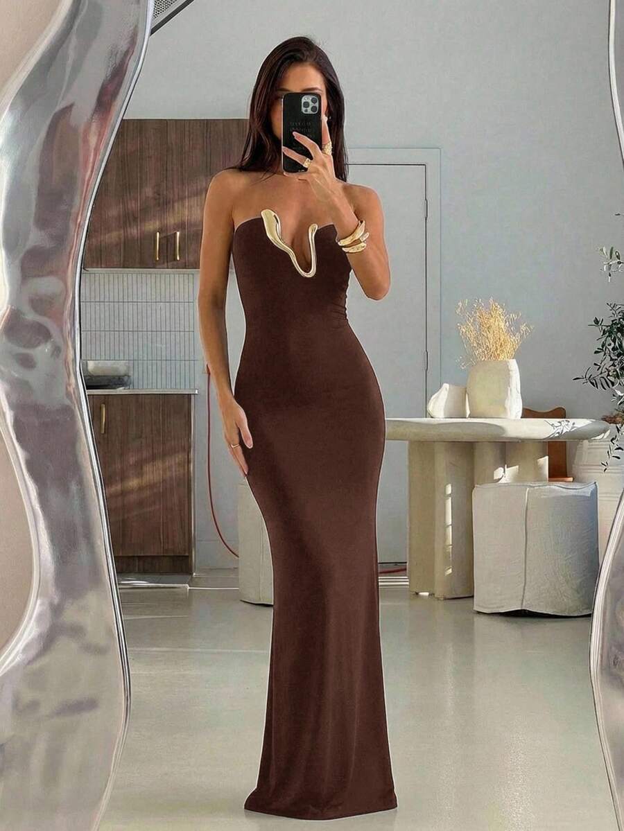 Ženska Elegantna Crno-Zlatna Letnja Chic Haljina