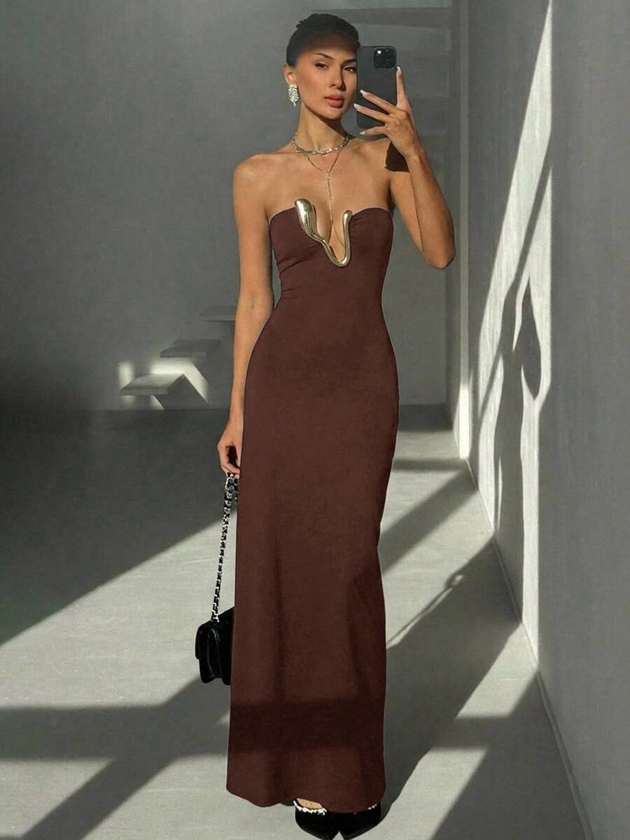 Ženska Elegantna Haljina sa Metalnim Dekorom