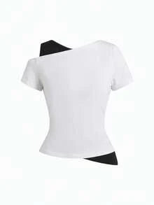 ROMWE Grunge Punk Y2K Sexy Babe Asymmetric Hem Letter Print Cropped Shoulder Design Fitted Women T-Shirt