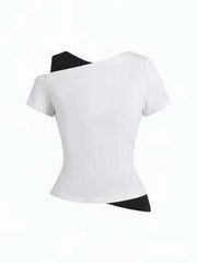 ROMWE Grunge Punk Y2K Sexy Babe Asymmetric Hem Letter Print Cropped Shoulder Design Fitted Women T-Shirt