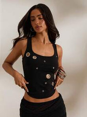 Opulessa Casual Women's Solid Color Knit Fitted Camisole, Spring/Summer