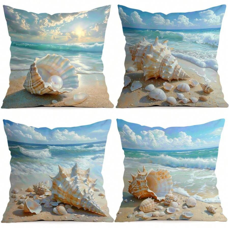 4 komada dekorativnih navlaka za jastuke sa printom plavog okeana i plaže, 45*45cm