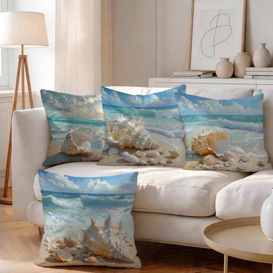 4 komada dekorativnih navlaka za jastuke sa printom plavog okeana i plaže, 45*45cm