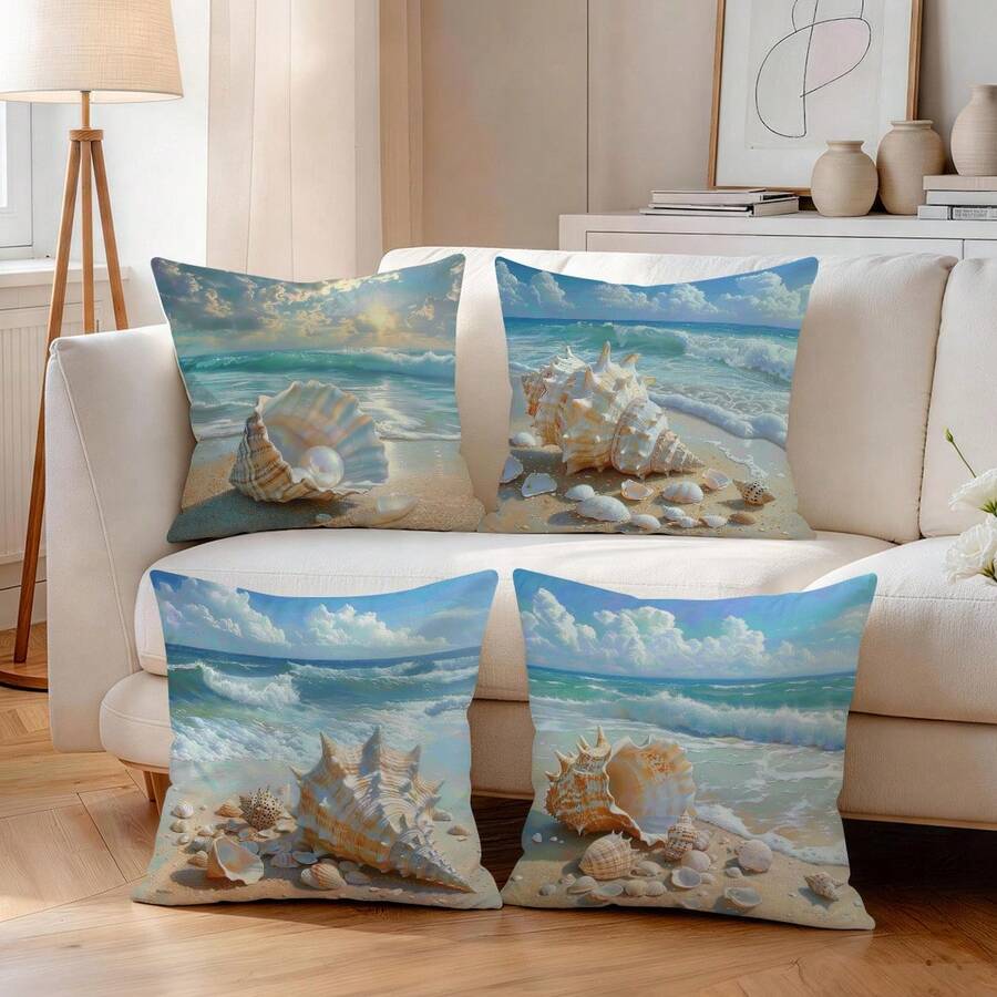 4 komada dekorativnih navlaka za jastuke sa printom plavog okeana i plaže, 45*45cm