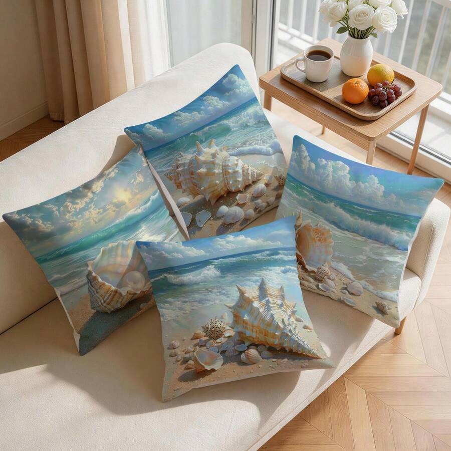 4 komada dekorativnih navlaka za jastuke sa printom plavog okeana i plaže, 45*45cm