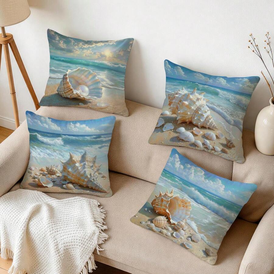 4 komada dekorativnih navlaka za jastuke sa printom plavog okeana i plaže, 45*45cm