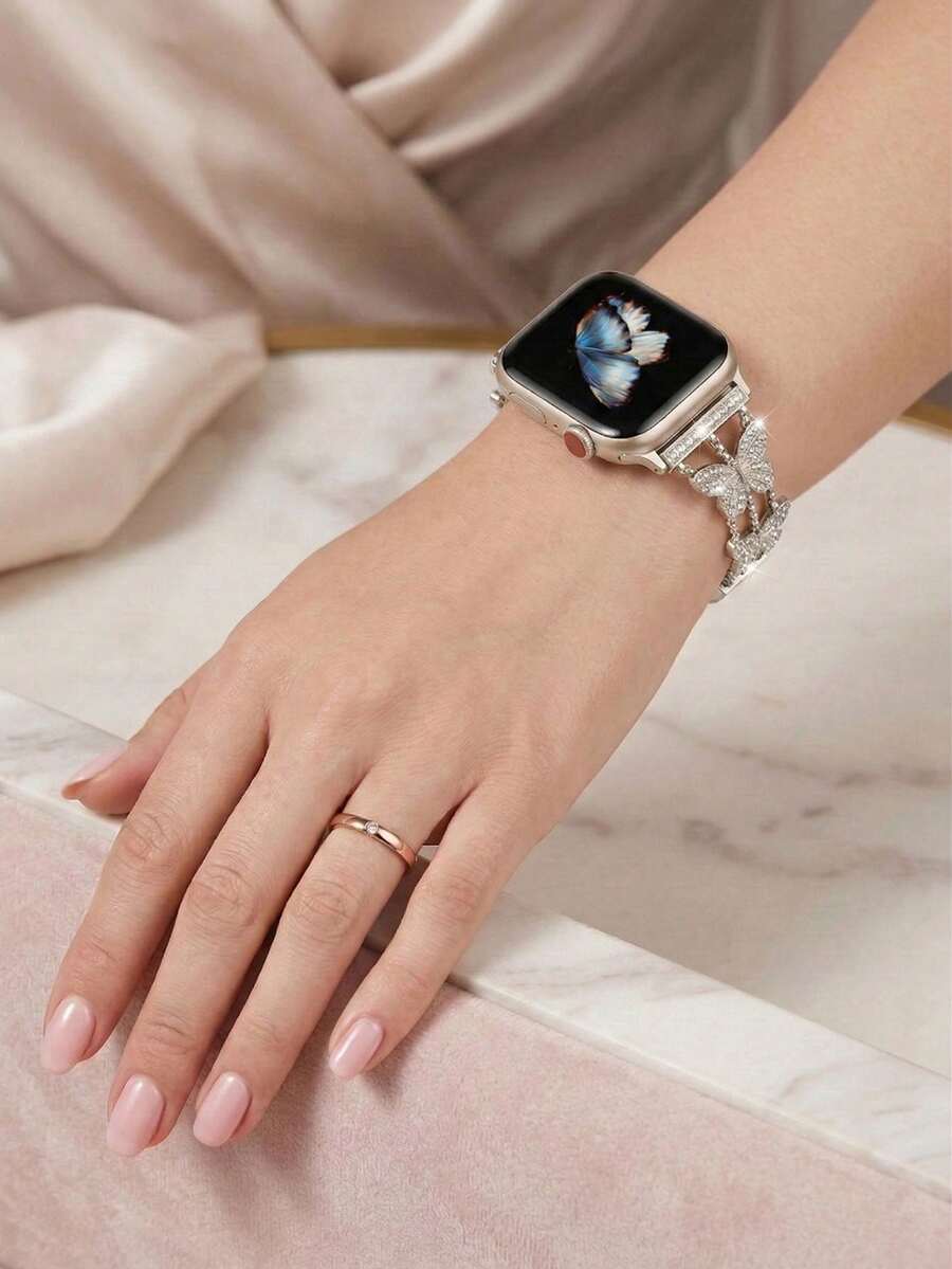 Luksuzna ženska narukvica za sat sa kristalima i leptir motivom, kompatibilna sa Apple Watch 38mm 40mm 41mm 42mm 44mm 45mm 46mm 49mm