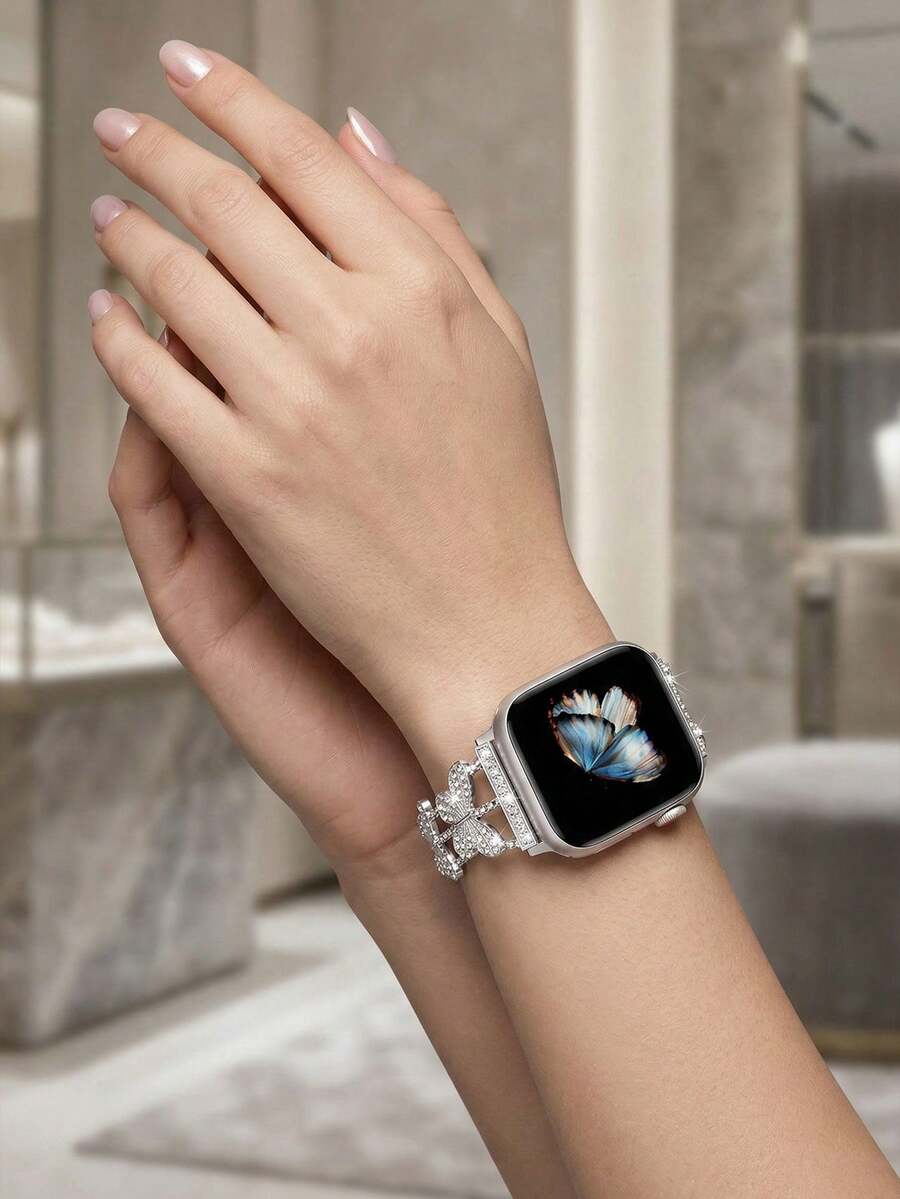 Luksuzna ženska narukvica za sat sa kristalima i leptir motivom, kompatibilna sa Apple Watch 38mm 40mm 41mm 42mm 44mm 45mm 46mm 49mm