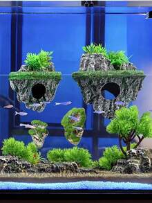 Floating Aquarium Landscape Stone Decor Artificial Fake Mountain Rock Hiding Cave Fish Tank Ornament Realistic Scenery Aquascape Supplies Creative Hidden Shelter Decoration