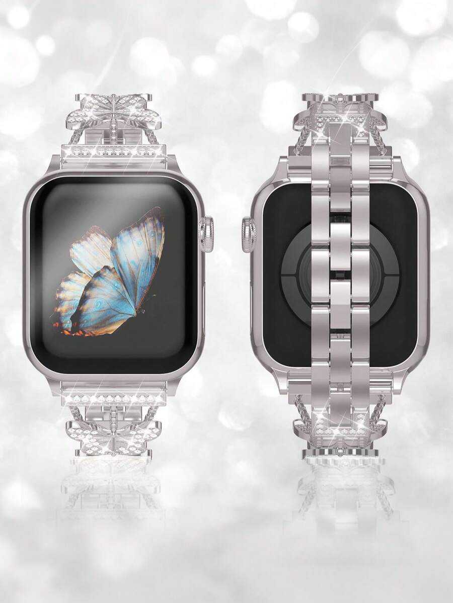 Luksuzna ženska narukvica za sat sa kristalima i leptir motivom, kompatibilna sa Apple Watch 38mm 40mm 41mm 42mm 44mm 45mm 46mm 49mm