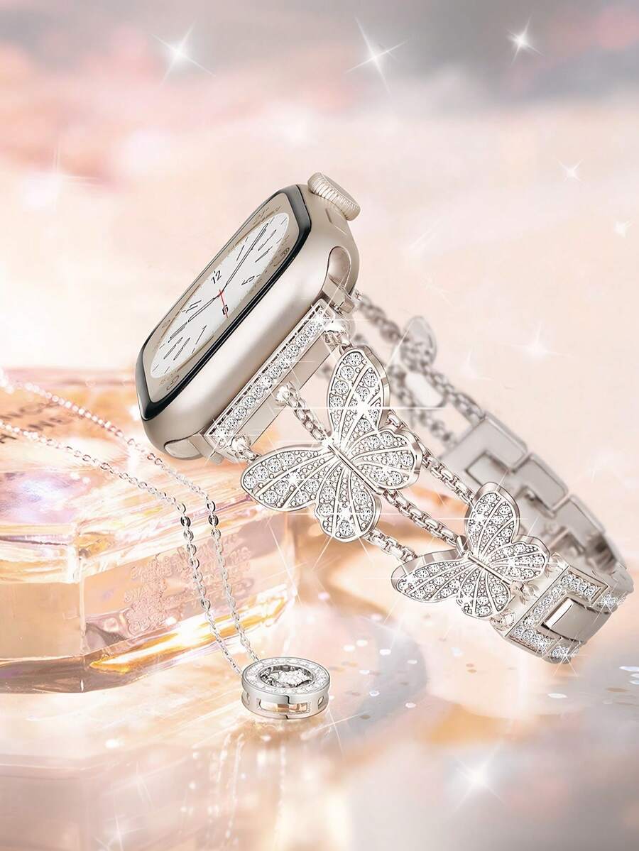 Luksuzna ženska narukvica za sat sa kristalima i leptir motivom, kompatibilna sa Apple Watch 38mm 40mm 41mm 42mm 44mm 45mm 46mm 49mm