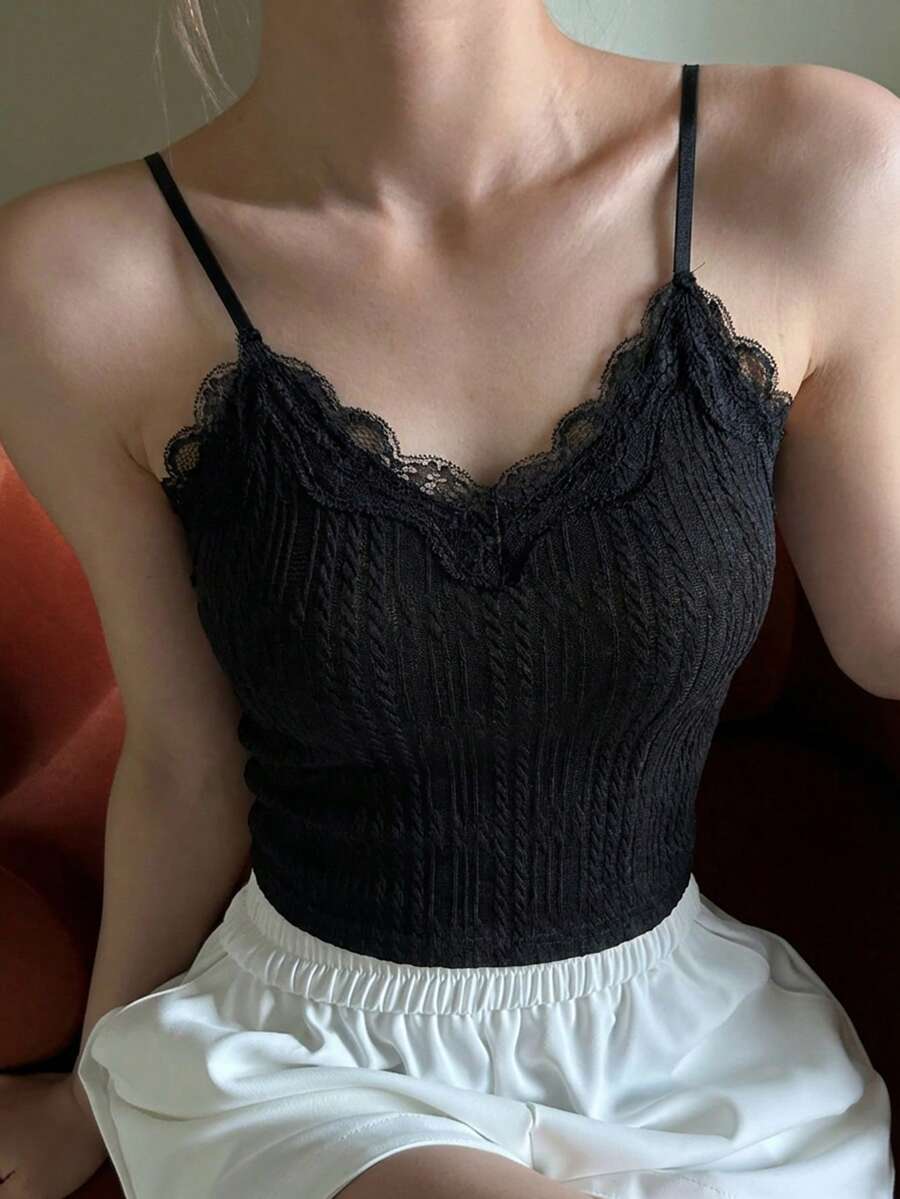 DAZY Women's Fashion Versatile Lace Patchwork Camisole Summer