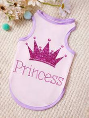 PETSIN 1pc Crown Letter Printed Pet Tank Top Purple Pinkey Pink Casual Style Soft Breathable Anti Hair Pet Clothes