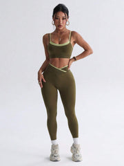 Bešavni ženski set za fitnes i svaki dan, visoko elastičan, sportski, sa efektom zatezanja struka i podizanja zadnjice