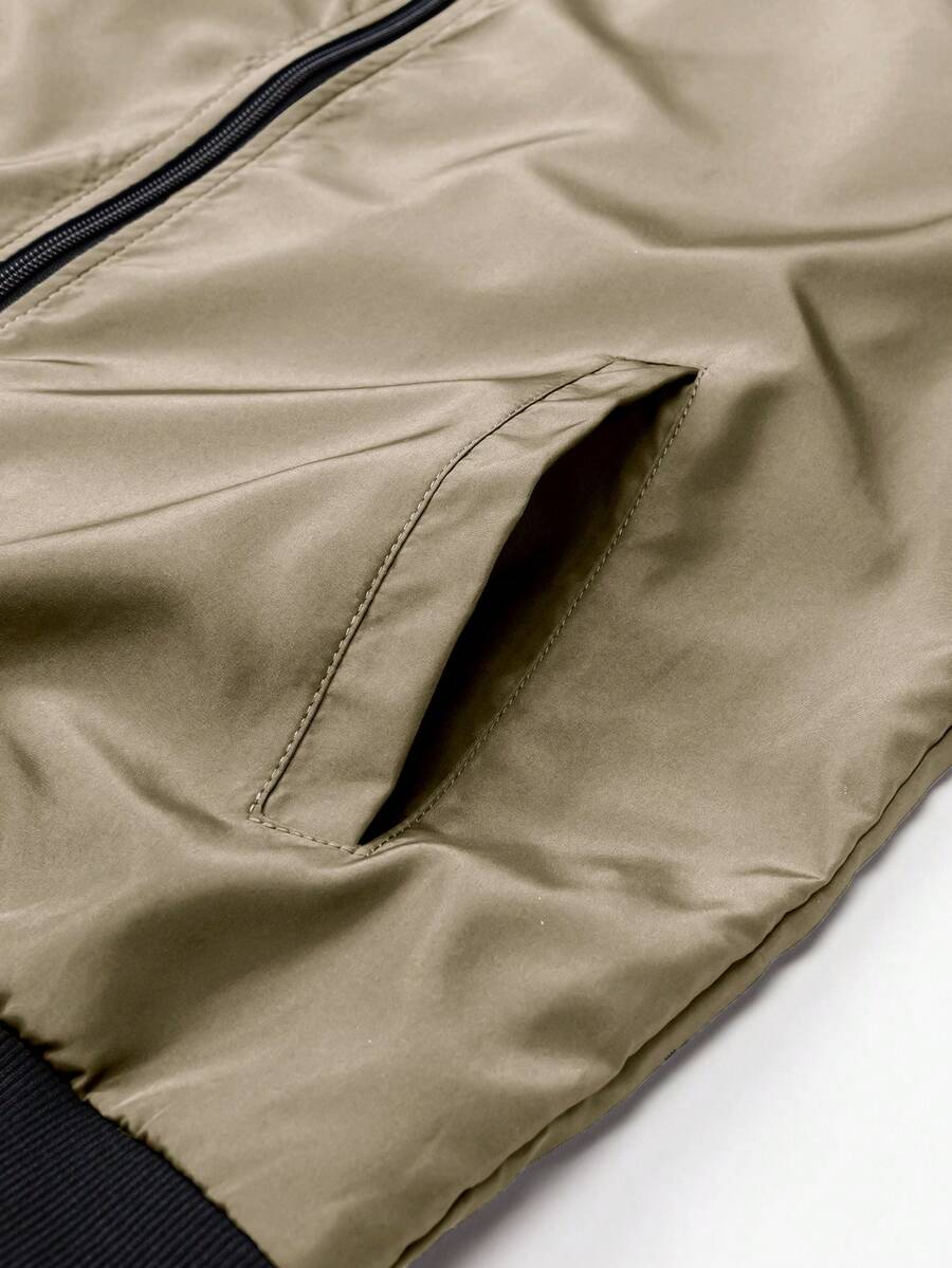 Muška jednobojna jakna od veštačke prevratne kože sa bejzbol kragnom