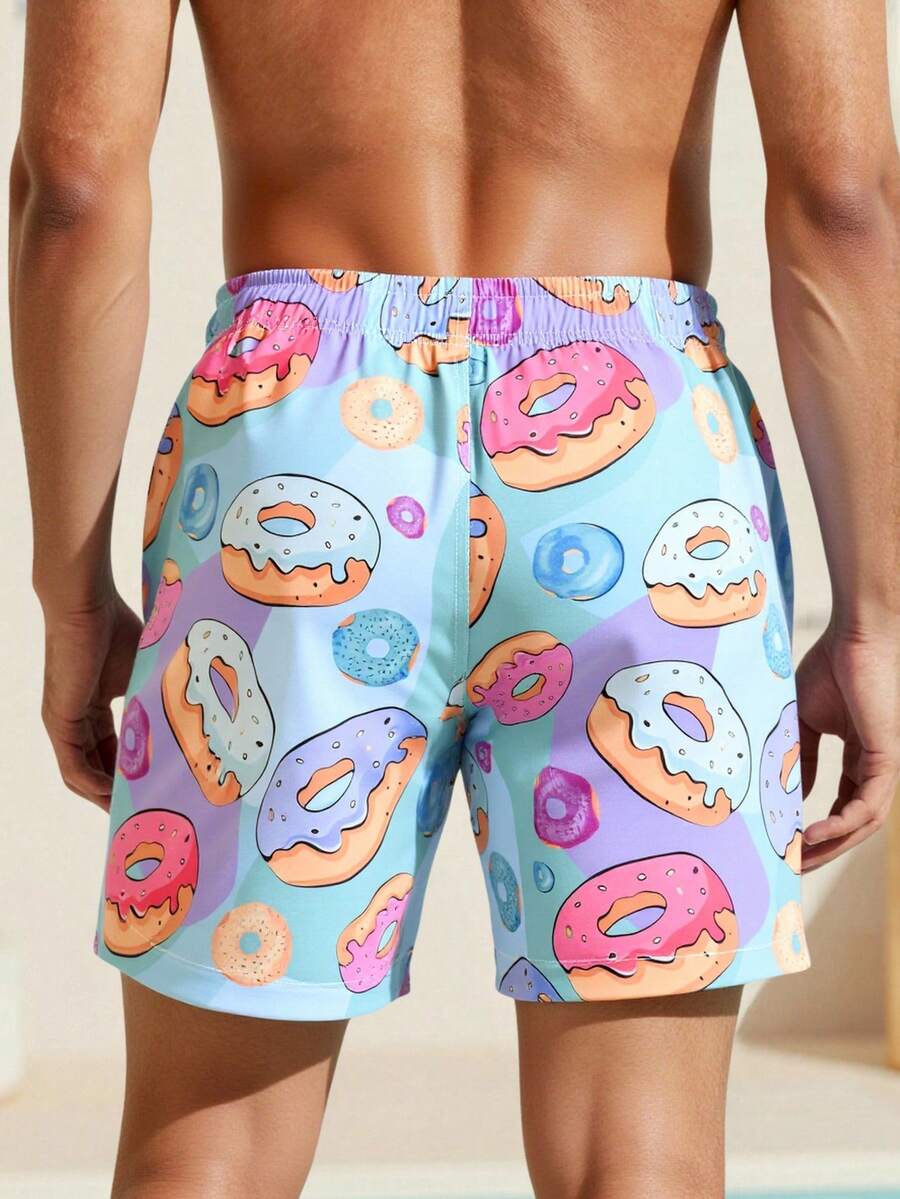 Muški šorts za plažu za plivanje sa printom krofni, havajski stil, za odmor