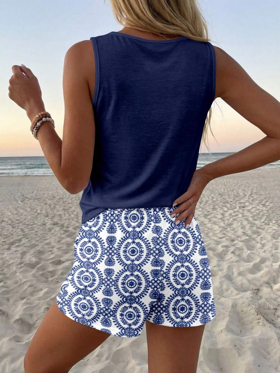 Ženski Casual  komplet - Top sa Okruglim Izrezom i Šorts