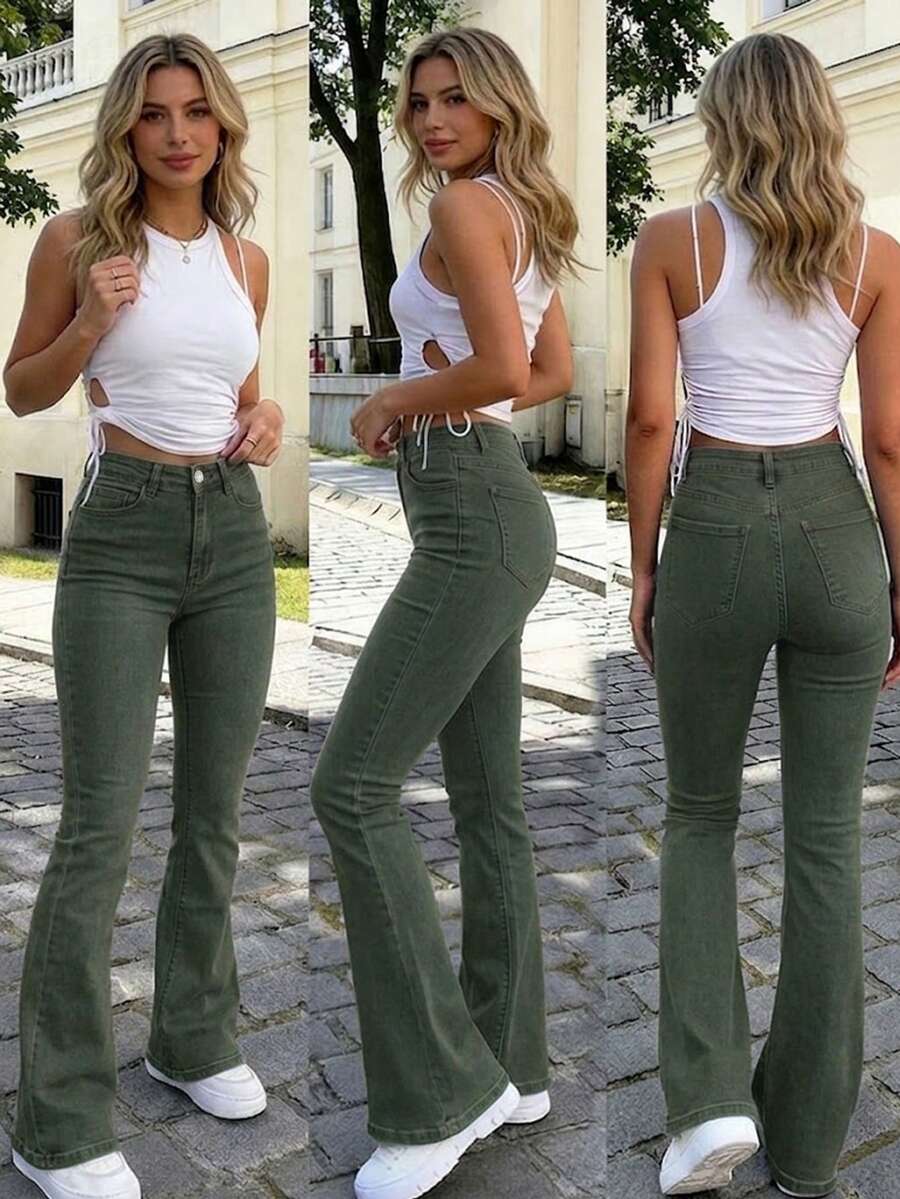 Ženske pantalone Y2K stila, jednobojne