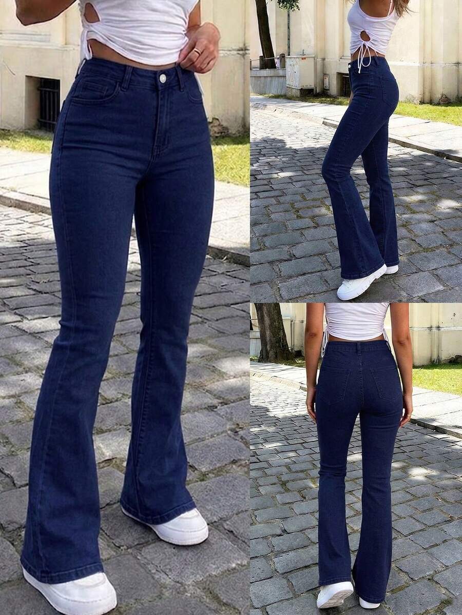 Ženske Svakodnevne Pantalone sa Rajsferšlusom i Dugmetom – Široke Nogavice, Prirodni Struk