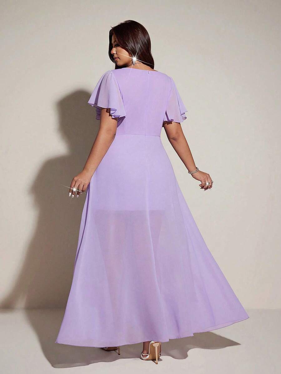 Elegantna romantična lepršava haljina za žene plus size sa V-izrezom