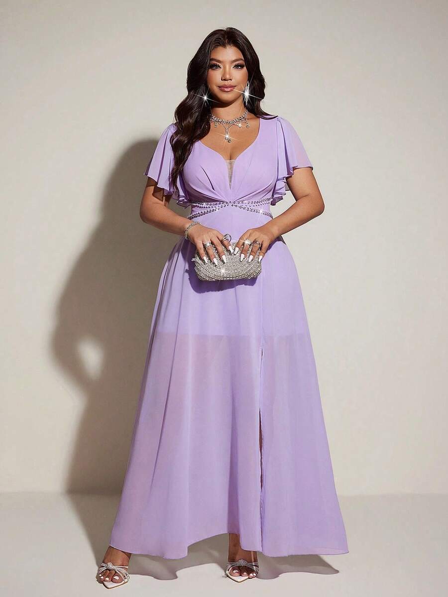 Elegantna romantična lepršava haljina za žene plus size sa V-izrezom