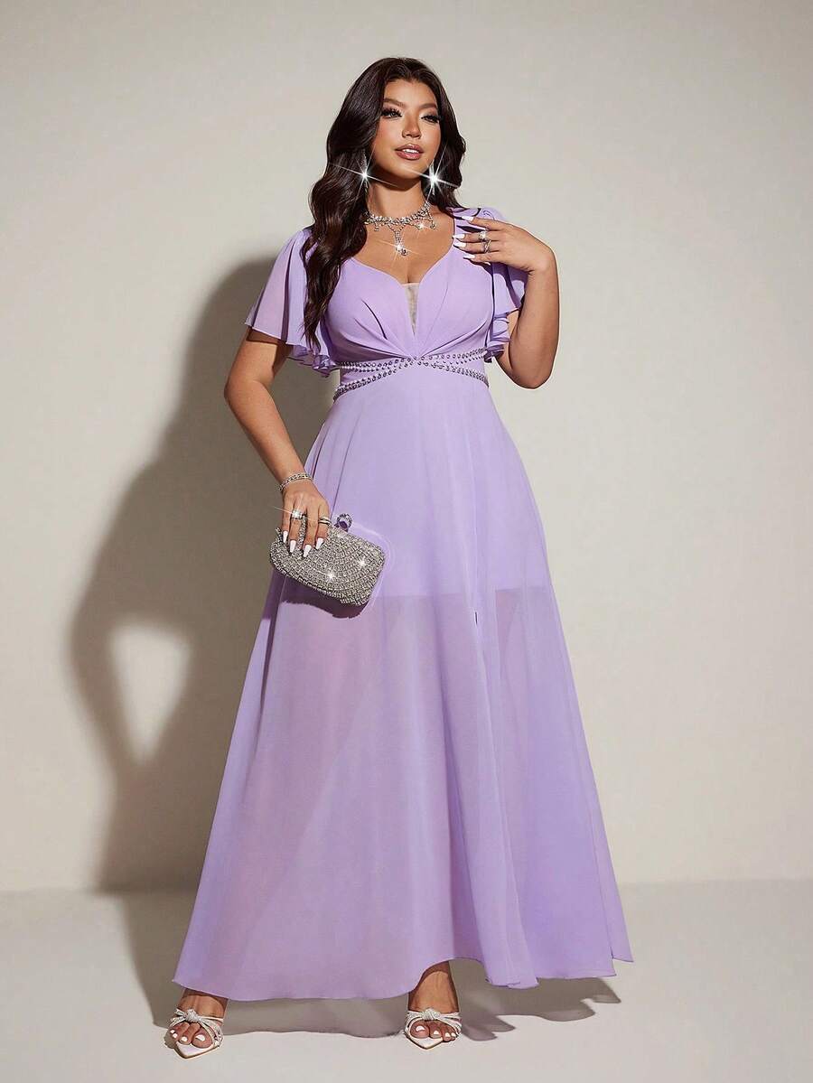 Elegantna romantična lepršava haljina za žene plus size sa V-izrezom