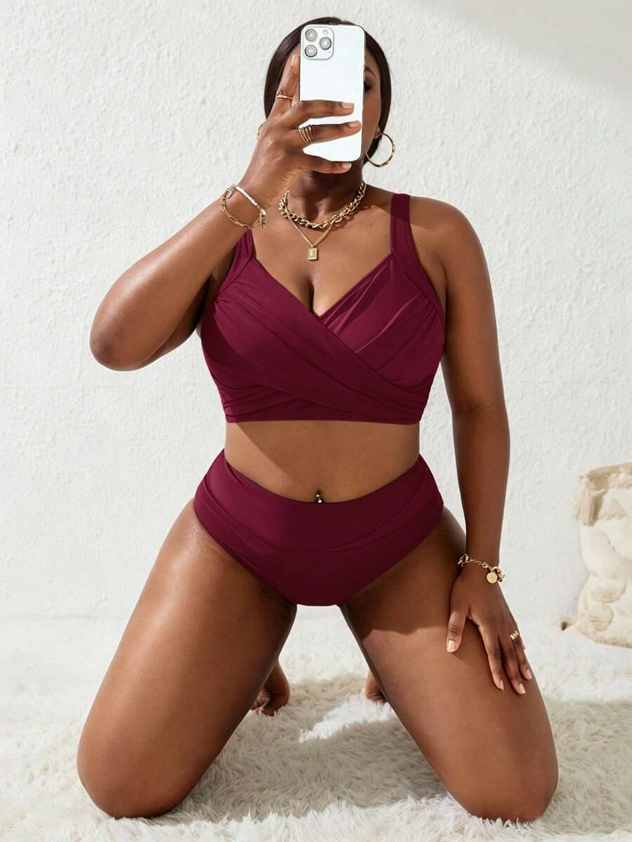Ženski tankini set za plivanje plus size, 2 dela