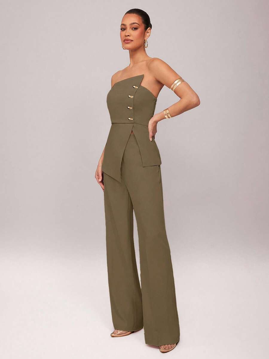 Set  Ženski Asimetrični Bandeau Top i Pantalone