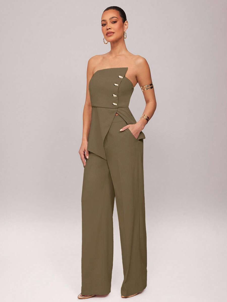 Set  Ženski Asimetrični Bandeau Top i Pantalone