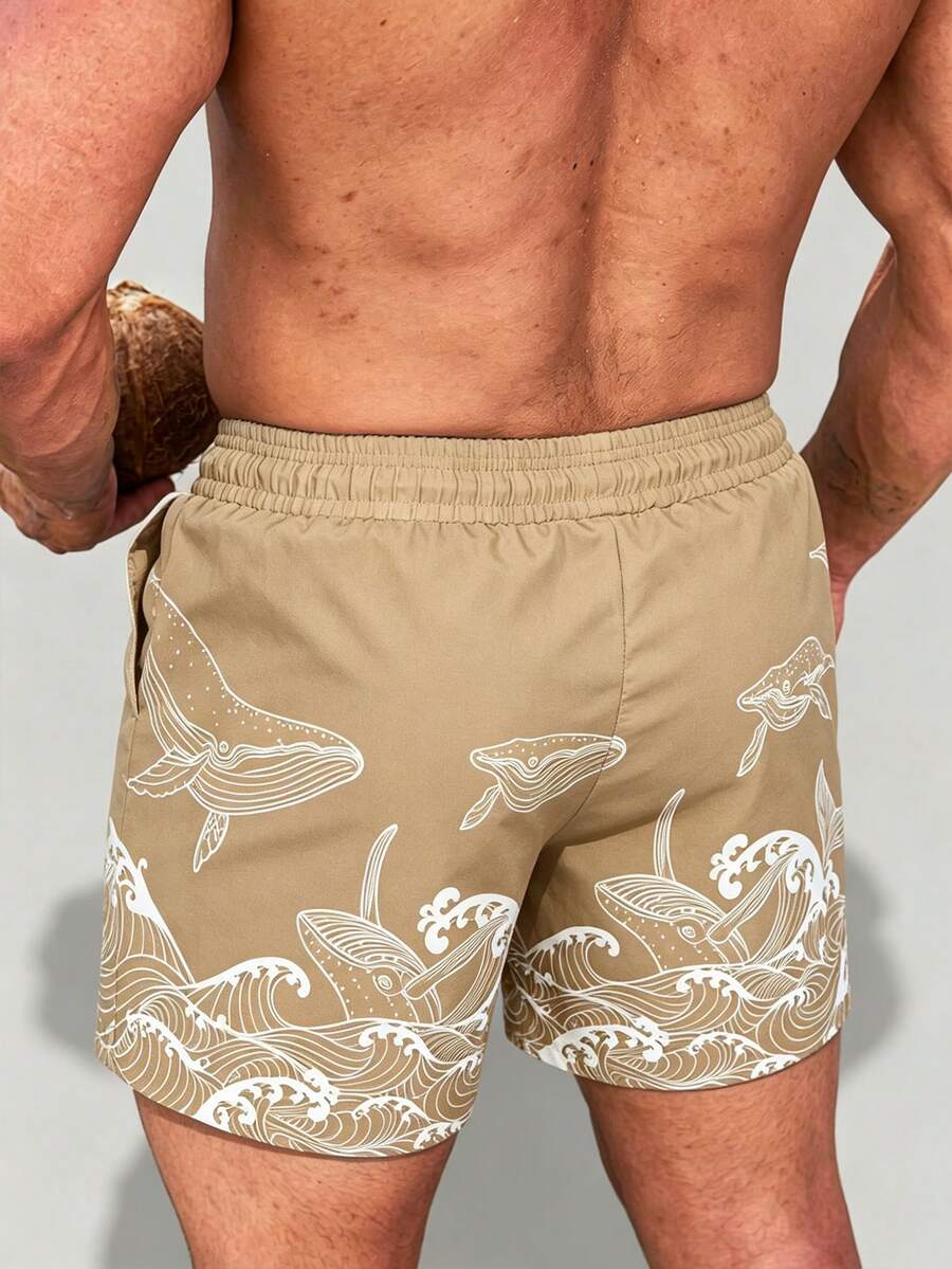 Muški šorts za plažu za odmor sa printom kita i pertlom u struku