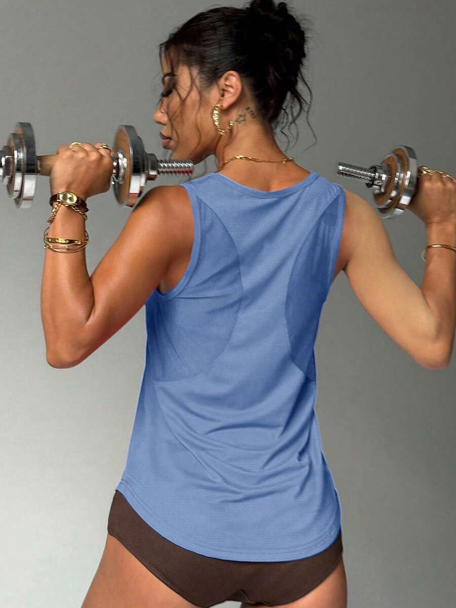 Jednobojna sportska majica na bretele sa otvorenim leđima, fitnes top