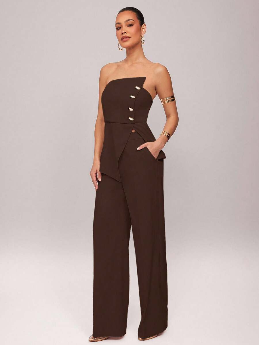 Set  Ženski Asimetrični Bandeau Top i Pantalone