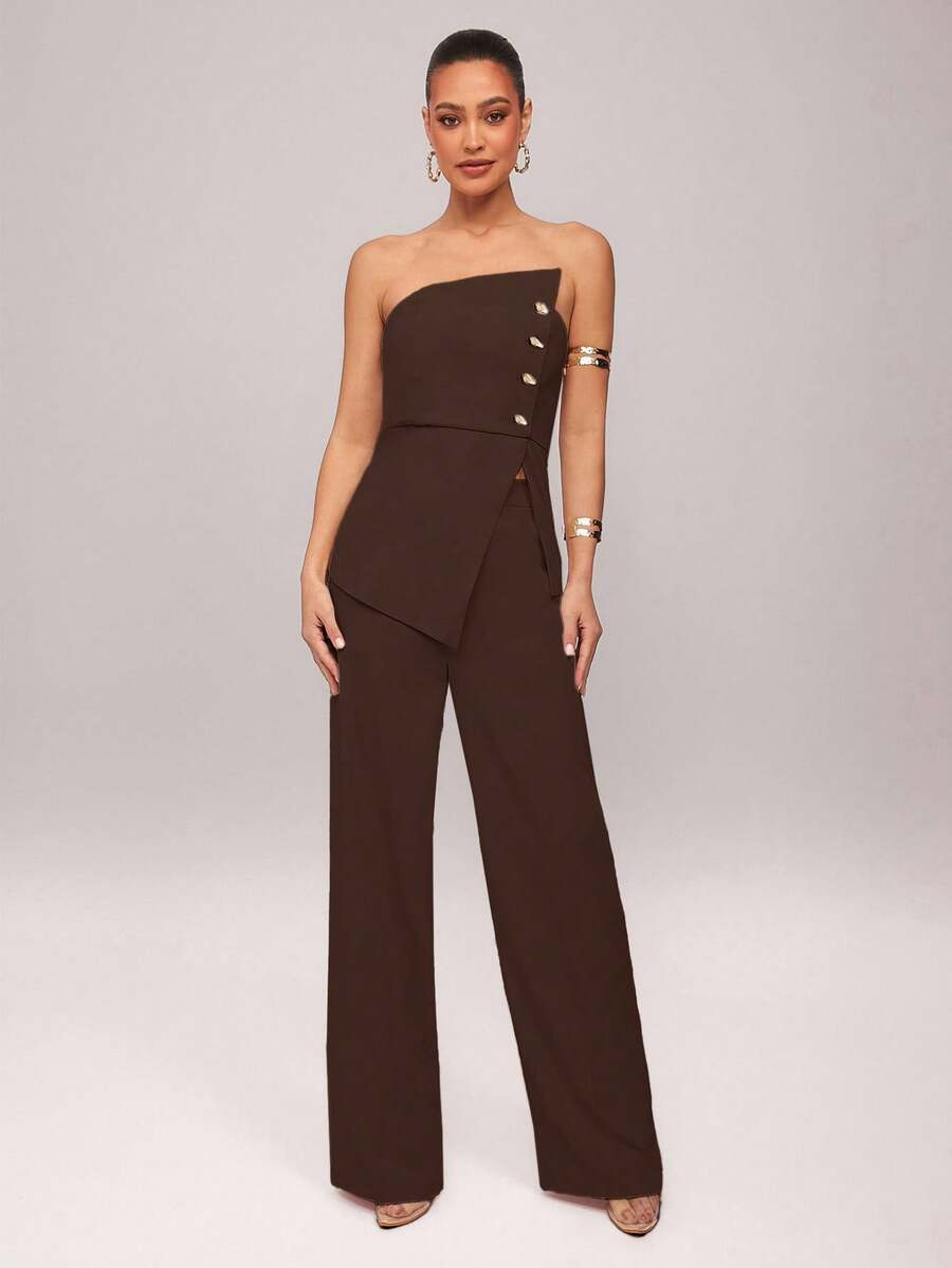 Set  Ženski Asimetrični Bandeau Top i Pantalone