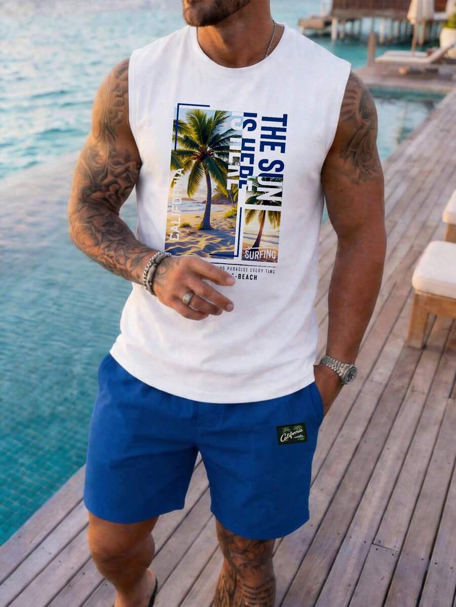 Muški set sa uskim majlicom  i šorts standardne veličine, letnji set za plažu